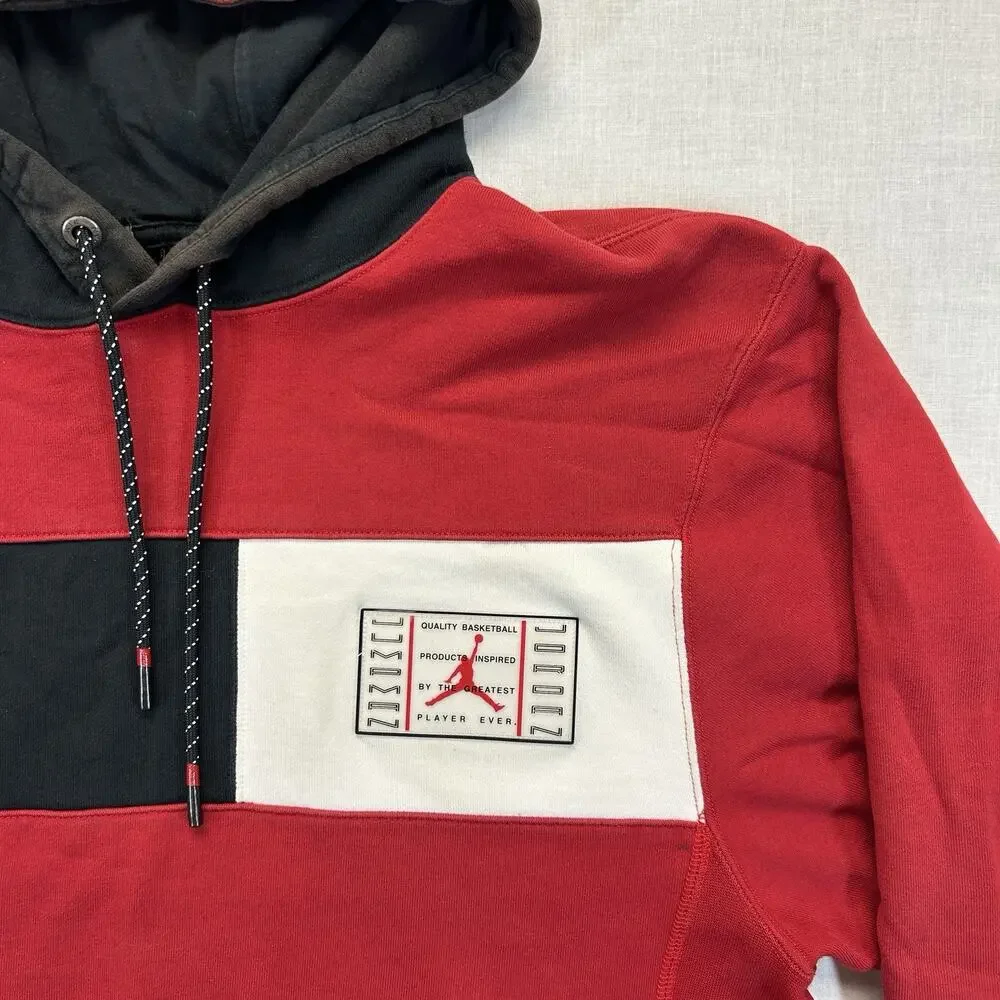 Jordan Legacy AJ11 Pullover Hoodie Mens Large Gym Red Black Zip Pockets Athletic